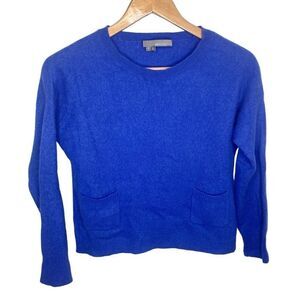 360‎ Cashmere Cobalt Blue Sweater Crewneck Pocket Front S Small Luxury